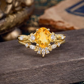 Elegant Oval Cut Citrine Engagement Ring Set – 2PC